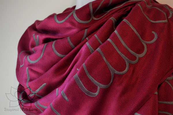 Custom Hand-painted Script Pashmina Burgundy Scarf (Viscose/Acrylic blend) - Made to Order