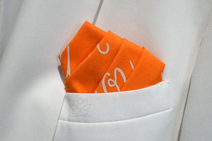 Custom 100% Classic Cotton Hand-painted Script Orange Pocket Square - Made to Order