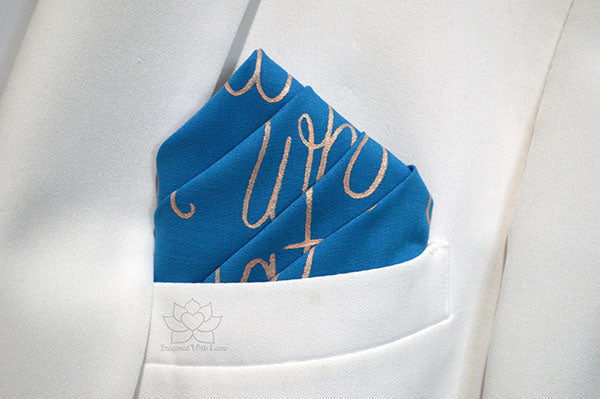Custom 100% Classic Cotton Hand-painted Script Teal Pocket Square - Made to Order