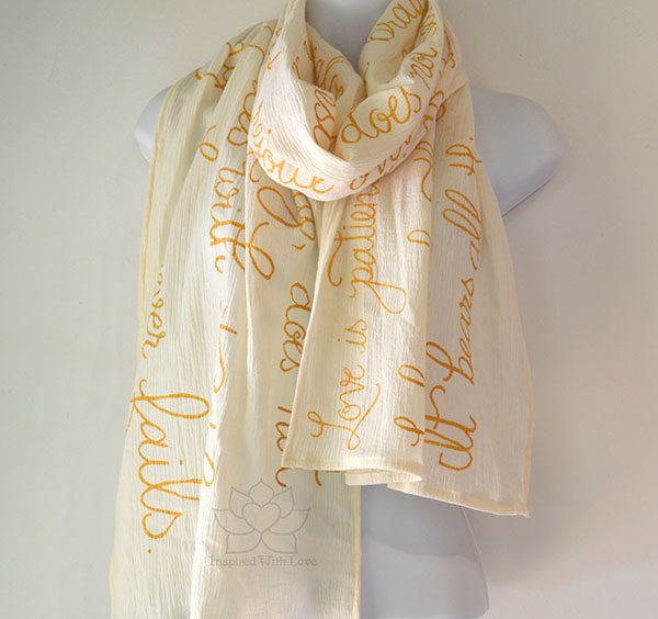 Custom Love is Patient, Love Never Fails 1 Corinthians 13:4-8 Scarf (Made To Order)