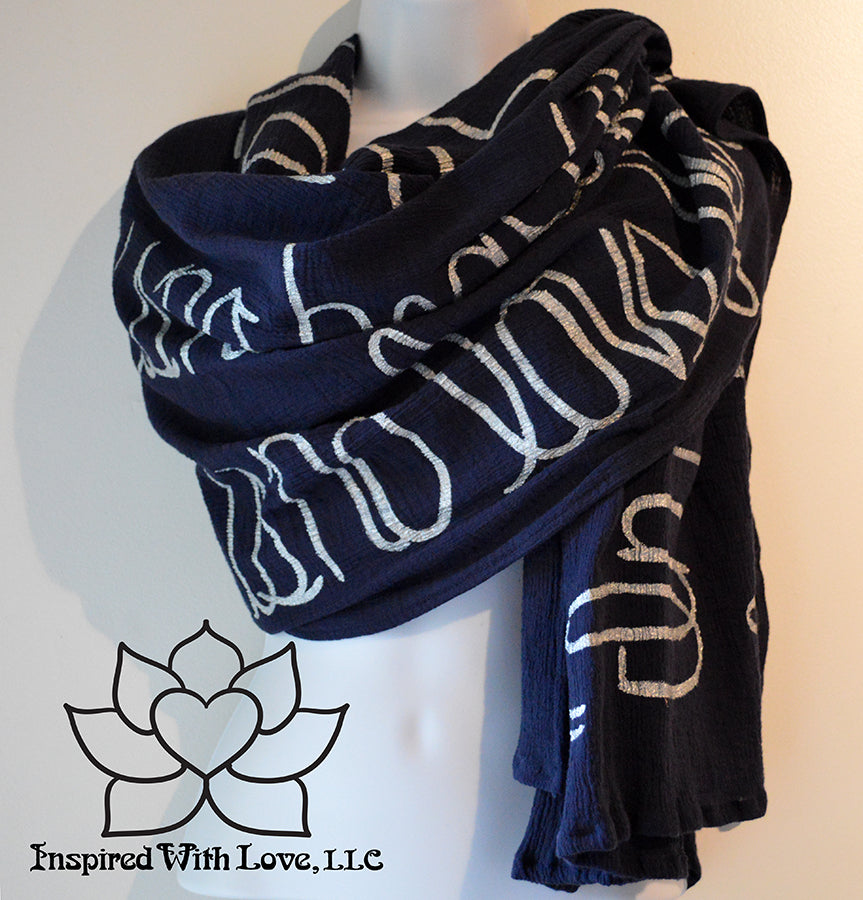 Custom Message 100% Cotton Gauze Navy Shawl - Inspired With Love