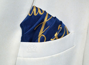 Custom 100% Silk Hand-painted Message Script Navy Pocket Square - Made to Order