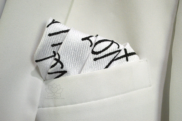 Custom white script message pocket square, groomsmen best man proposal, father of bride, gifts for him, gifts for dad, personalized quote handkerchief - Inspired With Love