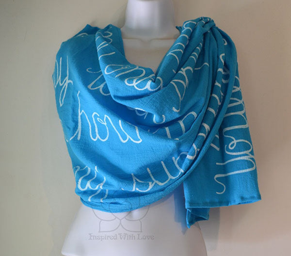 Custom Message 100% Cotton Gauze Turquoise Shawl (Made to Order)