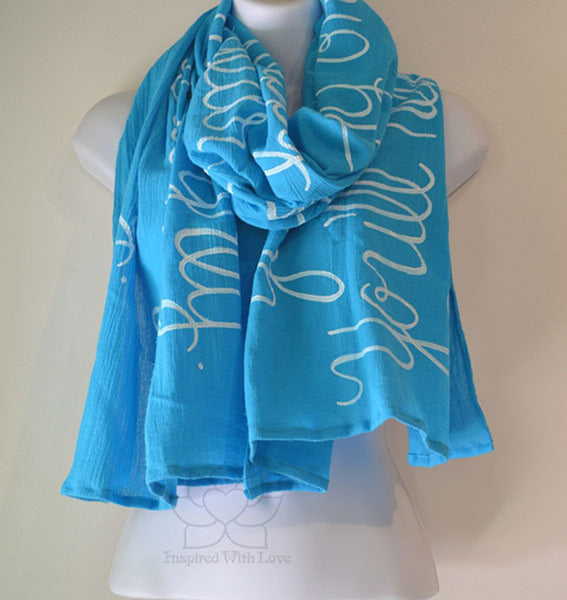 Custom Message 100% Cotton Gauze Turquoise Shawl (Made to Order)