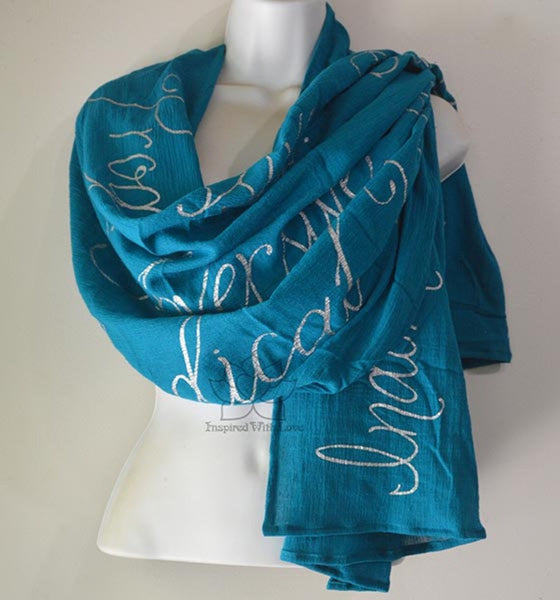 Custom Message 100% Cotton Gauze Teal Shawl (Made to Order)