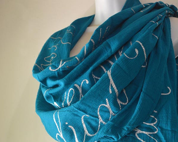 Custom Message 100% Cotton Gauze Teal Shawl (Made to Order)