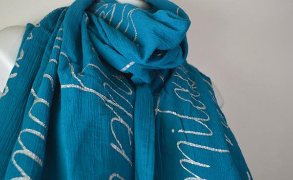 Custom Message 100% Cotton Gauze Teal Shawl (Made to Order)
