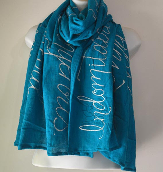 Custom Message 100% Cotton Gauze Teal Shawl (Made to Order)