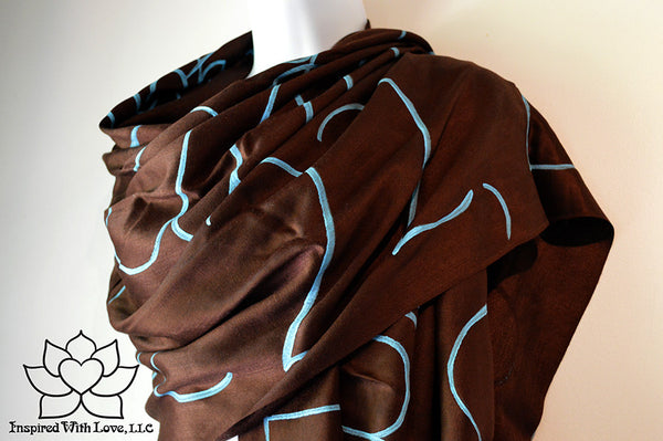 Custom personalized hand-painted pashmina script Chocolate Brown scarf. Completely customizable. Choose your favorite quote, message, phrase. Contain a hidden secret message on the inside and looks like an abstract pattern when worn. Exclusively created by Inspired With Love.