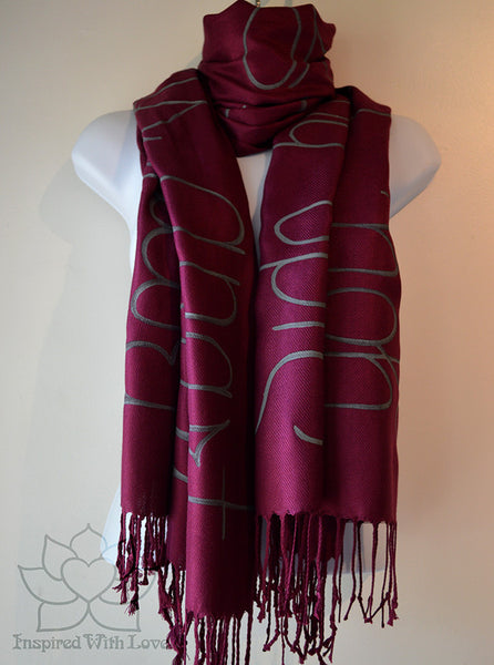 Custom Hand-painted Script Pashmina Burgundy Scarf (Viscose/Acrylic blend) - Made to Order