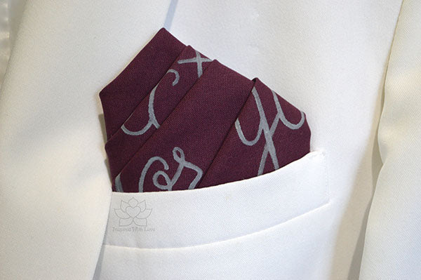 Custom 100% Classic Cotton Hand-painted Script Burgundy Pocket Square - Made to Order