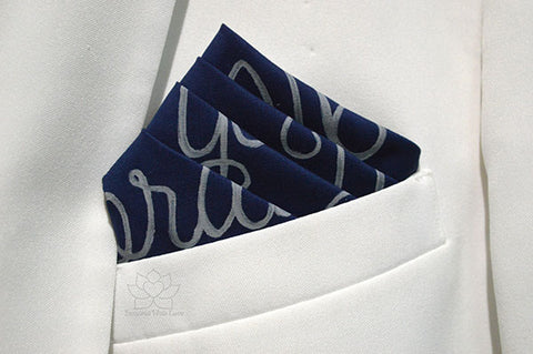 Custom Personalized 100% Classic Cotton Hand-Painted Message Script Navy Pocket Square - Inspired With Love