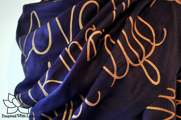 Custom personalized hand-painted pashmina script Eggplant scarf. Completely customizable. Choose your favorite quote, message, phrase. Contain a hidden secret message on the inside and looks like an abstract pattern when worn. Exclusively created by Inspired With Love.