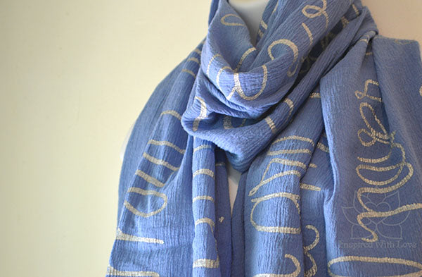 Custom Message 100% Cotton Gauze Coppen Blue Scarf (Made to Order)