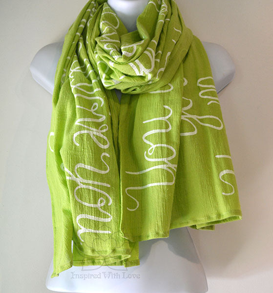 Custom Message 100% Cotton Gauze Lime Green Scarf (Made to Order)