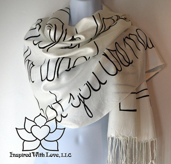 Personalized Hand-painted Pashmina Script White Scarf (Viscose/Acrylic blend) - Made to Order - Inspired With Love - 10