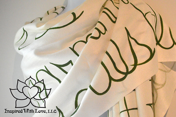 Personalized Hand-painted Pashmina Script White Scarf (Viscose/Acrylic blend) - Made to Order - Inspired With Love - 12