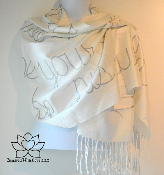 Personalized Hand-painted Pashmina Script White Scarf (Viscose/Acrylic blend) - Made to Order - Inspired With Love - 14