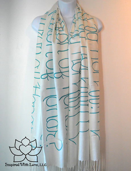Personalized Hand-painted Pashmina Script White Scarf (Viscose/Acrylic blend) - Made to Order - Inspired With Love - 17