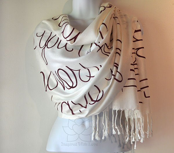 Custom Hand-painted Script Ivory Scarf (Viscose/Acrylic blend) - Made to Order