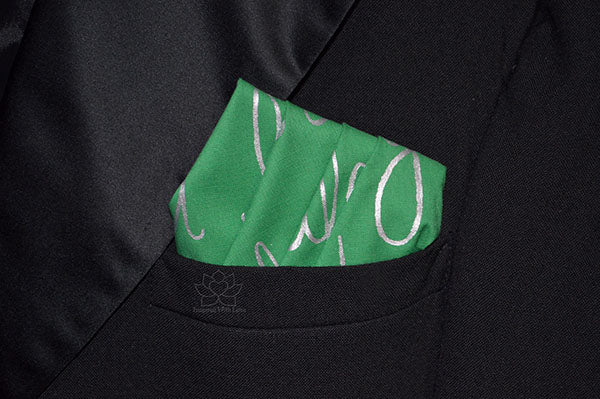 Custom 100% Classic Cotton Hand-painted Script Kelly Green Pocket Square - Made to Order