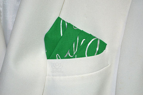 Custom 100% Classic Cotton Hand-painted Script Kelly Green Pocket Square - Made to Order