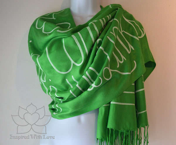 Custom Hand-painted Script Pashmina Kelly Green Scarf (Viscose/Acrylic blend) - Made to Order