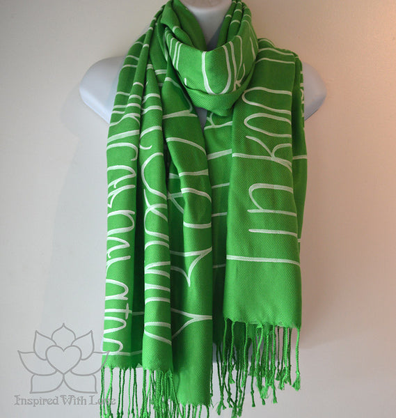 Custom Hand-painted Script Pashmina Kelly Green Scarf (Viscose/Acrylic blend) - Made to Order