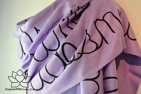Custom personalized hand-painted pashmina script Lavender scarf. Completely customizable. Choose your favorite quote, message, phrase. Contain a hidden secret message on the inside and looks like an abstract pattern when worn. Exclusively created by Inspired With Love.
