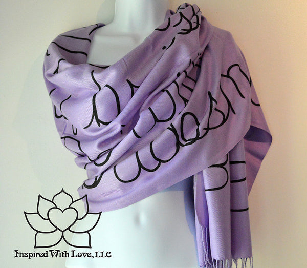 Custom personalized hand-painted pashmina script Lavender scarf. Completely customizable. Choose your favorite quote, message, phrase. Contain a hidden secret message on the inside and looks like an abstract pattern when worn. Exclusively created by Inspired With Love.