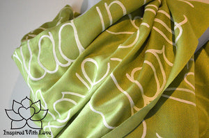 Custom personalized hand-painted pashmina script Lime Green scarf. Completely customizable. Choose your favorite quote, message, phrase. Contain a hidden secret message on the inside and looks like an abstract pattern when worn. Exclusively created by Inspired With Love.
