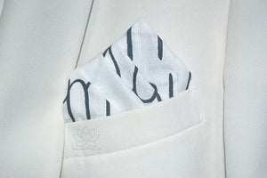 Custom 100% Linen Hand-painted Script White Pocket Square - Made to Order
