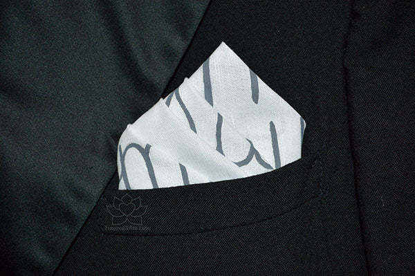 Custom 100% Linen Hand-painted Script White Pocket Square - Made to Order