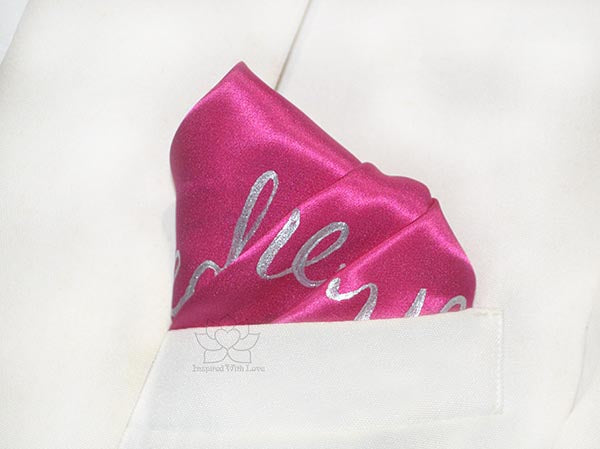 Custom 100% Silk Hand-painted Message Script Magenta Pocket Square - Made to Order