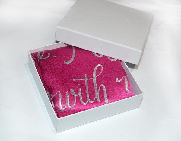 Custom 100% Silk Hand-painted Message Script Magenta Pocket Square - Made to Order