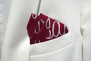 Custom 100% Classic Cotton Hand-painted Script Maroon Pocket Square - Made to Order