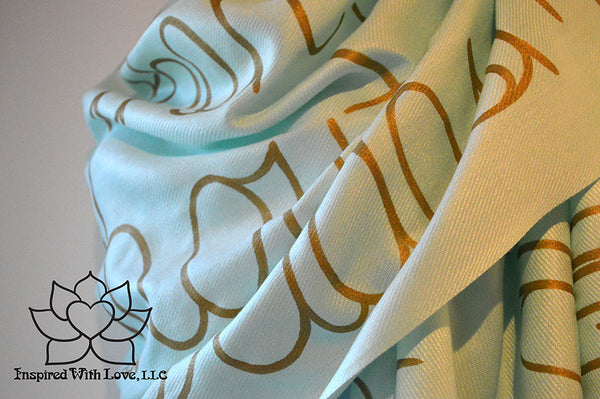Custom personalized hand-painted pashmina script Mint scarf. Completely customizable. Choose your favorite quote, message, phrase. Contain a hidden secret message on the inside and looks like an abstract pattern when worn. Exclusively created by Inspired With Love.
