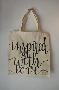 Inspired With Love 100% cotton natural tote bag, bridesmaid gift, wedding favor, women's gift, everyday accessory