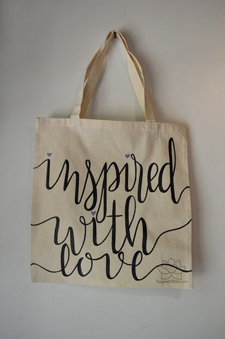 Inspired With Love 100% cotton natural tote bag, bridesmaid gift, wedding favor, women's gift, everyday accessory