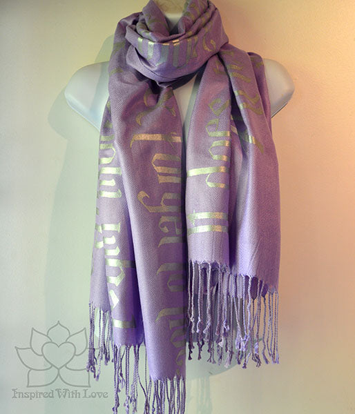Custom Hand-painted Old English Script Pashmina Lavender Scarf (Viscose/Acrylic blend) - Made to Order