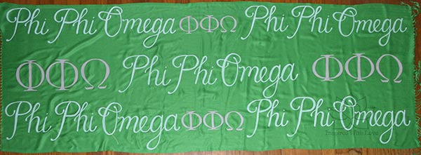 Custom Phi Phi Omega PPO Sorority Script Scarf - Made to Order