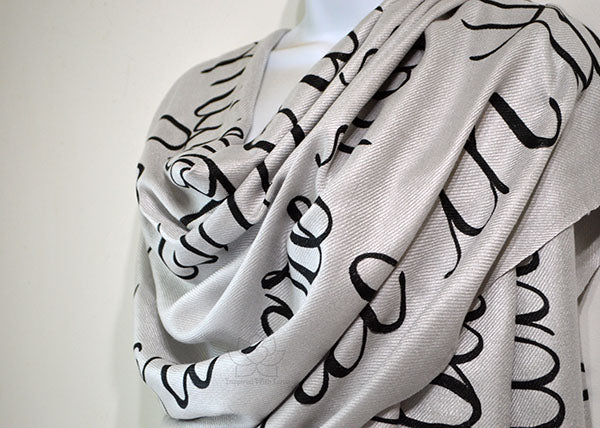 Custom Hand-painted Script Silver Scarf (Viscose/Acrylic blend) - Made to Order