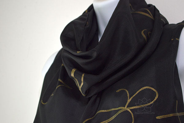 Custom Script Message 100% Silk Solid Black Scarf (Made to Order)