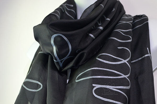 Custom Script Message 100% Silk Solid Black Scarf (Made to Order)