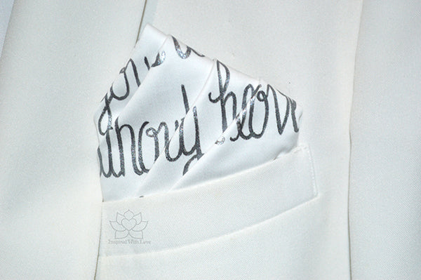 Custom 100% Luxury Premium Cotton Hand-painted Script White Pocket Square - Made to Order