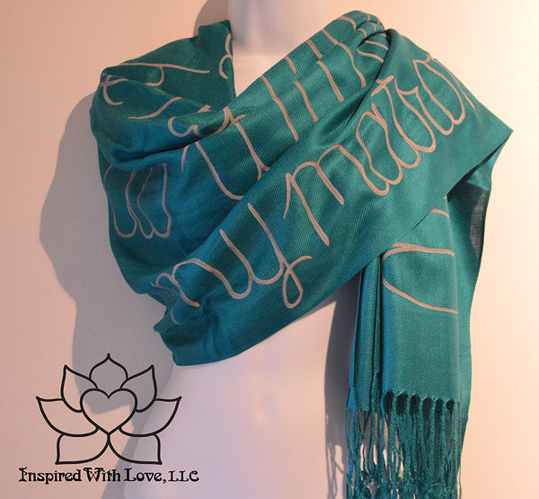 Custom Hand-painted Message Quote Script Pashmina Teal Scarf, Bridesmaid Proposal, Anniversary Scarf, Gift for Mom, Personalize Scripture Scarf - Inspired With Love