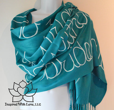 Custom Hand-painted Message Quote Script Pashmina Teal Scarf, Bridesmaid Proposal, Anniversary Scarf, Gift for Mom, Personalize Scripture Scarf - Inspired With Love