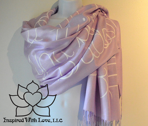 Custom personalized hand-painted pashmina script Thistle scarf. Completely customizable. Choose your favorite quote, message, phrase. Contain a hidden secret message on the inside and looks like an abstract pattern when worn. Exclusively created by Inspired With Love.