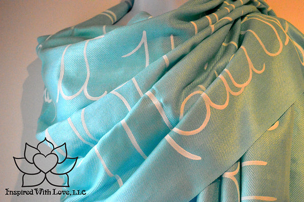 Custom Hand-painted Message Quote Script Pashmina Aqua Scarf, Will you be my bridesmaid, bridesmaid proposal, wedding gifts, gift for mom, anniversary gift, gift for her, literary scarf - Inspired With Love